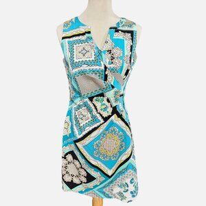 Spense Multicolor Turquoise Cotton Stretch Sleeveless Sheath Dress Size 10P